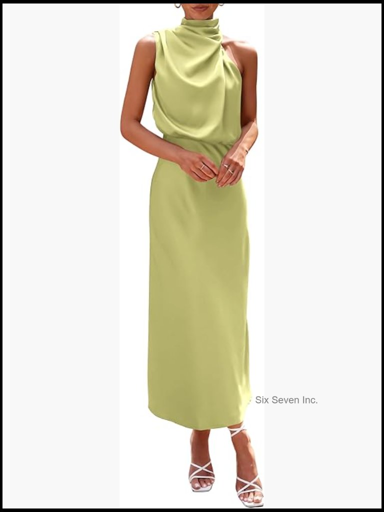 Satin Mock Neck Sleeveless Maxi Dress Cocktail Party